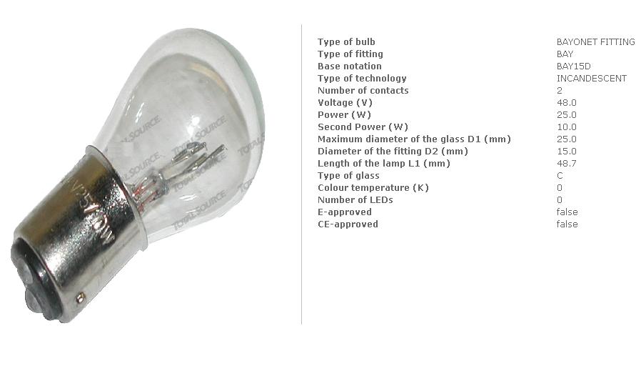 Лампа 2-контактна (дві нитки розжарення) 48v, 25/10w Komatsu [3ba5671350; Fol./a-ll22-228a-0942a; tvh/ 845568]