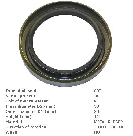Манжета (сальник) маточини 58х80х12 вед.м. (зовн.) Komatsu [0701100058; Fol./a-da09-351a-1515a; tvh/1616658, 458336]