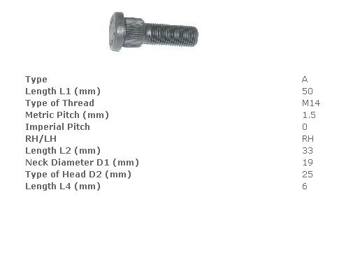Болт спец. (D = 19; М14 * 1,5; L = 50) кер.м. Jungheinrich (tvh/18796)