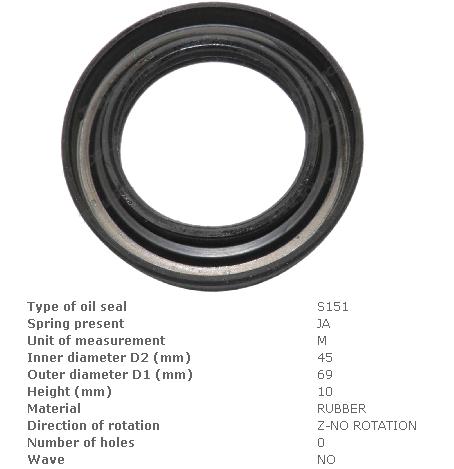 Манжета (сальник) 45x69x10 фланця хвостовика карданної передачі АКПП NISSAN